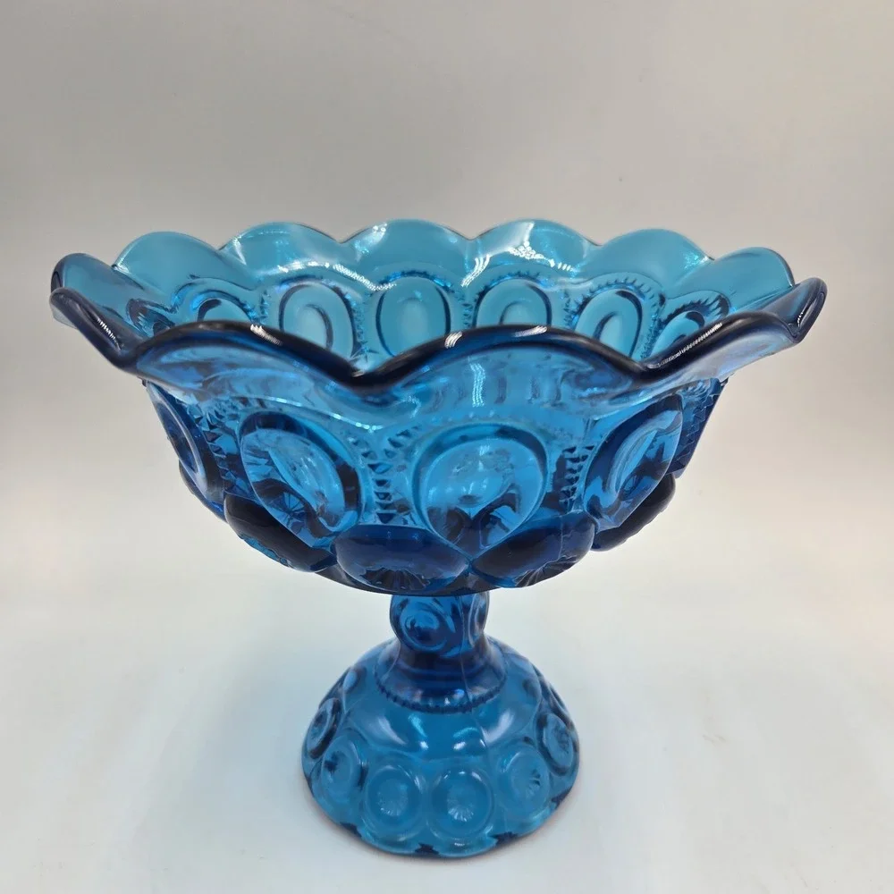 UV+ LE Smith Blue Moon and Stars‎ Pedestal Compote Large Fruit Bowl Candy 8